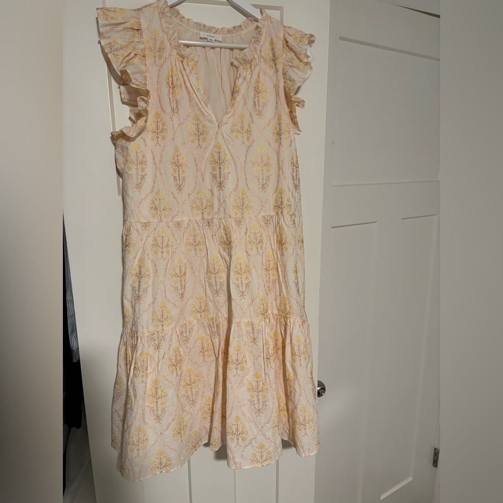 Floral Ruffle Sleeve Dress - Cream and Yellow